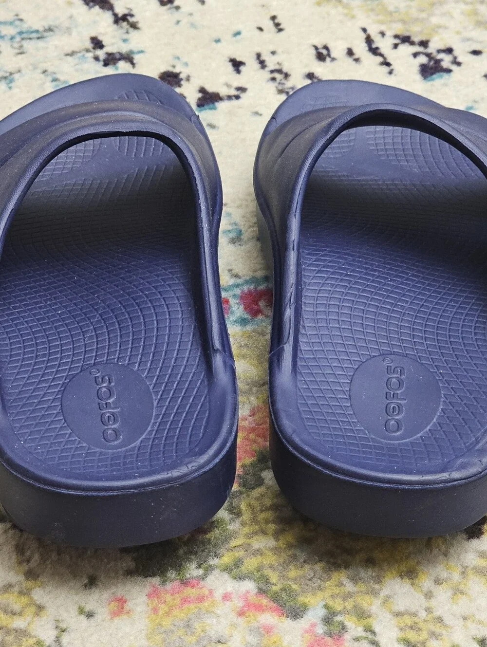 OOFOS OOahh Comfort Slide Sandals Men's Size 7 Navy Blue Slip On Recovery Shoes